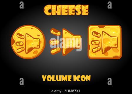 Set vettoriale di pulsanti di formaggio volume per il gioco. Illustrazione Vettoriale