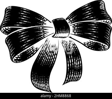 Bow Gift Ribbon vintage Woodcut Engraving Style Illustrazione Vettoriale