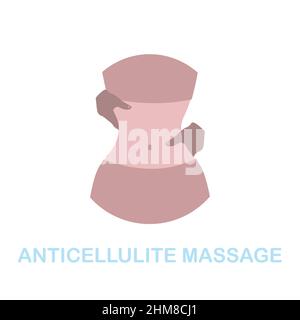 Icona piatto massaggio anticellulite. Segno colorato dell'elemento dalla collezione di cosmetologia. Flat anticellulite Massage segno icona per web design, infografica Illustrazione Vettoriale