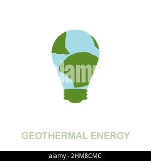 Icona di energia geotermica piatta. Simbolo colorato proveniente dalla raccolta di energia pulita. Flat Geotermia energia icona segno per il web design, infografica e altro ancora Illustrazione Vettoriale