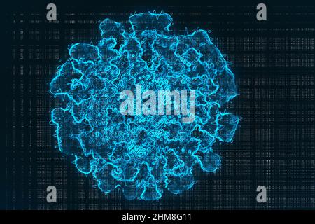 virus corona 2019 epidemia di influenza, covid-19 visione microscopica delle cellule fluttuanti del virus dell'influenza Foto Stock