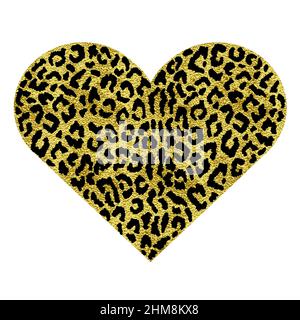 Cuore con stampa animale. Vettore metallico in oro Illustrazione Vettoriale