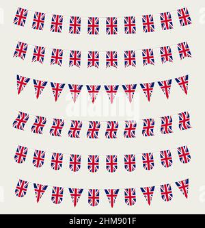 Union Jack Bunting Set con bandiere britanniche. Regno Unito bandiere garland. Illustrazione Vettoriale