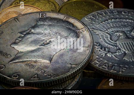 John Fitzgerald Kennedy 1964 Mezza Dollaro d'argento Foto Stock