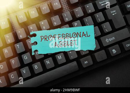 Assistenza professionale per la visualizzazione concettuale. Business showcase aiutare un professionista che fa un certo compito esperto o dovere Word Processing Program idee, registrazione Foto Stock