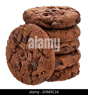 Biscotti al cioccolato isolati su sfondo bianco, profondità di campo piena Foto Stock