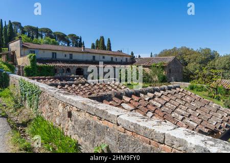 Villa Origo, la Foce di Chianciano Terme, Casa storica Italiana e i suoi giardini sono famosi in tutto il mondo e si trovano sulle colline che si affacciano sulla va Foto Stock