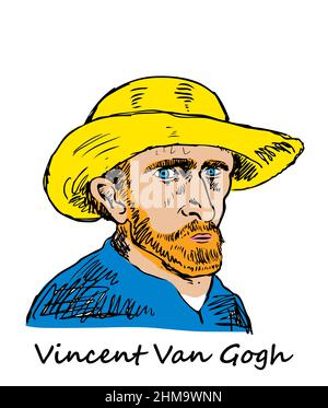 Un'illustrazione vettoriale disegnata a mano dell'artista olandese Vincent Van Gogh. Foto Stock