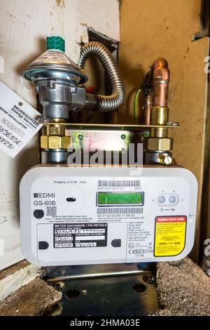 Primo piano di un contatore di gas intelligente per il Regno Unito Foto Stock