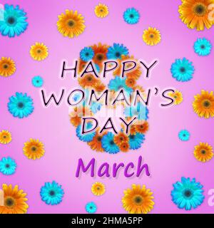 Happy Woman's Day design card con gerbera elementi floreali Foto Stock