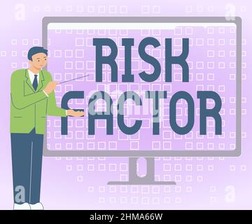 Fattore di rischio della didascalia concettuale. Concetto che significa caratteristica che può aumentare la percentuale di acquisizione di una malattia imprenditore in piedi presentazione Foto Stock