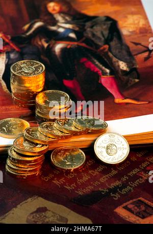 Monete in sterline, trecento anni, menta, Foto Stock