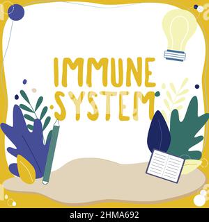 Sistema immunitario della didascalia concettuale. Internet Concept host Defense system comprendente molte strutture biologiche cornice di testo circondata da assortiti Foto Stock