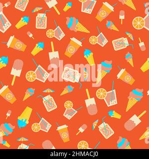 Modello senza cuciture con gelato e bevande Illustrazione Vettoriale