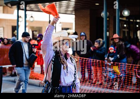 rodeo clown in san antonio cattle drive parade route Foto Stock