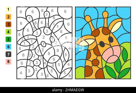 Semplice vettore coloring zoo giraffa animale, colore per numeri. Gioco di puzzle per l'educazione dei bambini Illustrazione Vettoriale