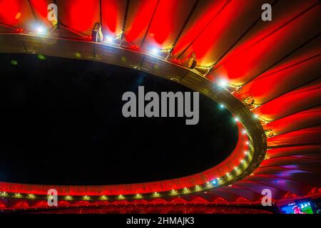 Wanda Metropolitano stadium, Vista notte. Madrid, Spagna. Foto Stock