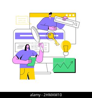 Illustrazione vettoriale del concetto astratto di ottimizzazione della copia. Testo web, algoritmo di ottimizzazione della copia ombra, business online, aumentare il traffico, parole chiave target, SEO metodo di scrittura metafora astratta. Illustrazione Vettoriale