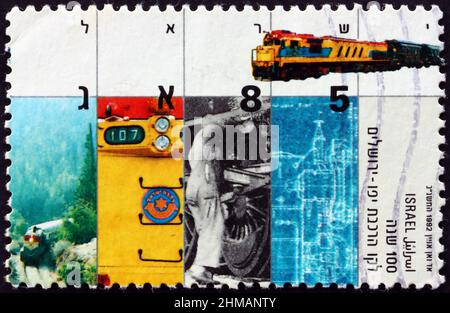ISRAELE - CIRCA 1992: Un francobollo stampato in Israele dedicato alla ferrovia di Jaffa-Gerusalemme, centenario, circa 1992 Foto Stock