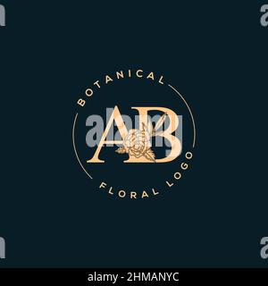 Iniziale AB lettera di lusso bellezza fiorisce ornamento logo monogramma Illustrazione Vettoriale