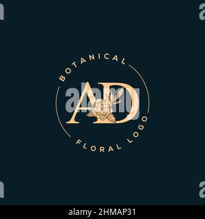 La bellezza di lusso iniziale della lettera del ad fiorisce il logo del monogramma dell'ornamento Illustrazione Vettoriale