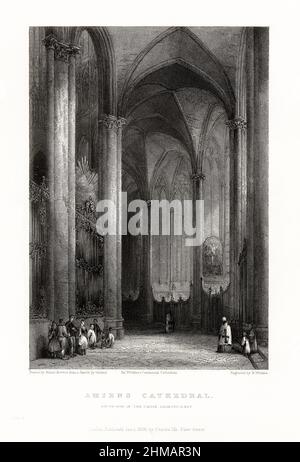 Cattedrale Francese, Cattedrale di Amiens, Francia, incisione Francese Antique, 1837 Foto Stock