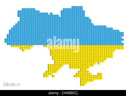 Mappa colorata tratteggiato piano vettoriale illustrazione grafica piccoli cubi mappa geografica dell'Ucraina in colori bandiera Illustrazione Vettoriale