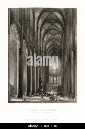 Cattedrale Francese, Cattedrale di Amiens, Francia, incisione Francese Antique, 1837 Foto Stock