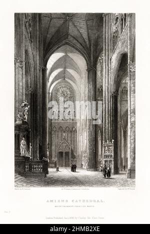 Cattedrale Francese, Cattedrale di Amiens, Francia, incisione Francese Antique, 1837 Foto Stock