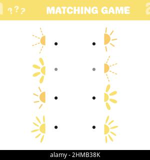Gioco di puzzle per bambini. Pagina attività. Collegare le parti dell'immagine - sole. Illustrazione vettoriale isolata. Stile cartoon. Illustrazione Vettoriale