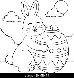 Coniglio abbraccio uovo di Pasqua colorazione pagina per i bambini Illustrazione Vettoriale