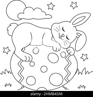 Coniglio che dorme su uovo di Pasqua colorazione pagina Illustrazione Vettoriale