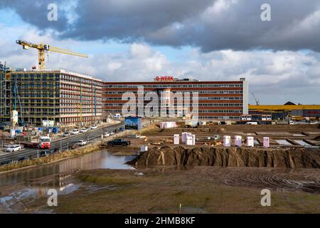 O-Werk, ex edificio amministrativo dello stabilimento Opel di Bochum, ora il cuore del campus o-Werk, un complesso di uffici con oltre 7.000 metri quadrati Foto Stock