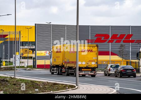 DHL Logistik Zentrum am o-Werk, ex edificio amministrativo dello stabilimento Opel di Bochum, parte del SITO MARK 51°7, sito totale della vecchia Opel SIT Foto Stock