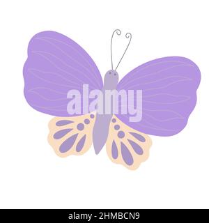 Fantasia piccola farfalla colorata in semplice flat stile vettoriale illustrazione, simbolo delle vacanze di Pasqua, primavera o estate, decorazione di festa, clipart per carte, banner, decorazione primaverile, insetto carino Illustrazione Vettoriale