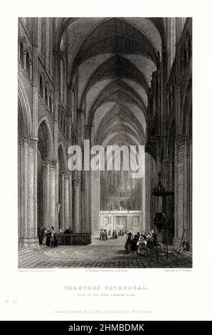 Cattedrale francese, Cattedrale di Chartres, Rouen, Francia, incisione francese antica, 1837 Foto Stock