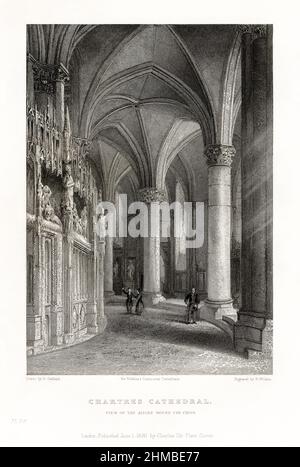 Cattedrale francese, Cattedrale di Chartres, Rouen, Francia, incisione francese antica, 1837 Foto Stock