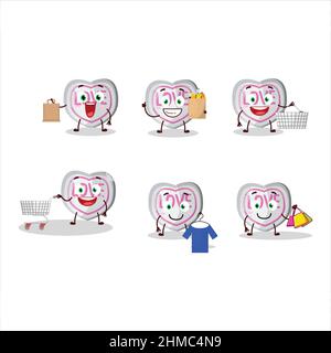Un ricco bianco amore dolce mascotte design stile andare shopping. Illustrazione vettoriale Illustrazione Vettoriale