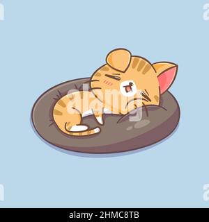 Gatto carino che dorme sul cuscino illustrazione cartoon Illustrazione Vettoriale