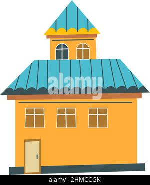 Casa costruita in stile rurale, isolato vecchio edificio in legno con tetto e semplici finestre. Campagna o architettura di villaggio, casa d'estate o cottage per Illustrazione Vettoriale