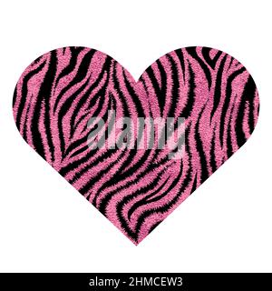 Cuore con stampa animale. Vettore metallico rosa Illustrazione Vettoriale