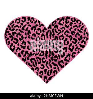 Cuore con stampa animale. Vettore metallico rosa Illustrazione Vettoriale