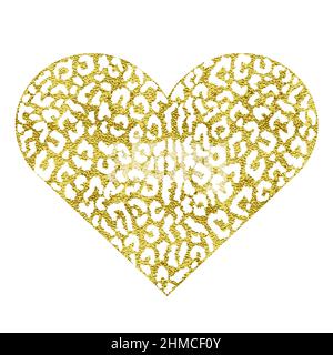 Cuore con stampa animale. Vettore metallico in oro Illustrazione Vettoriale