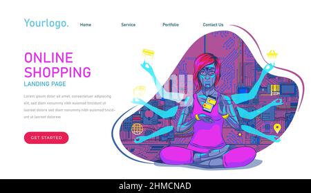Concetto di realtà virtuale Virtual Shopping Flat Illustration metaverse, può essere utilizzato per landing page, web, ui, banner, template, background, sviluppo web Illustrazione Vettoriale