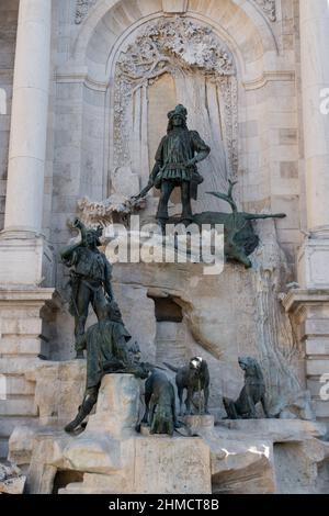 Fontana di Mattia, una delle più belle sculture e fontane di Budapest, Ungheria Foto Stock