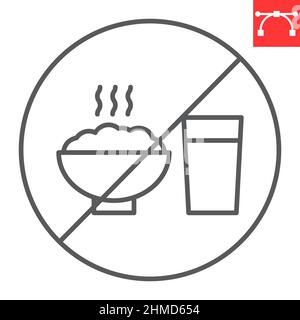 Nessuna icona della linea alimentare, bevanda e divieto, nessuna icona del vettore alimentare, grafica vettoriale, segno del contorno del tratto modificabile, eps 10. Illustrazione Vettoriale