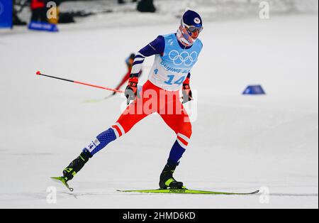 Cang Tia Kchou, Cina. 09th Feb 2022. Il ceco Tomas Portyk compete durante la parte di sci di fondo dell'evento individuale 10km alle Olimpiadi invernali 2022, mercoledì 9 febbraio 2022, a Zhangjiakou, Cina. Credit: Roman Vondrous/CTK Photo/Alamy Live News Foto Stock