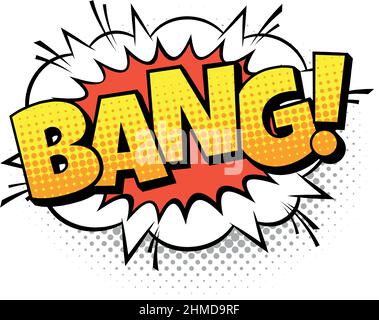 Effetto sonoro Bang in stile fumetto vintage. Adesivo pop art Illustrazione Vettoriale