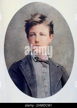 Ritratto di Arthur Rimbaud (1854-1891), poete francais, a l'age de 17 ans, par Etienne Carjat. Colorié ultérieuement Foto Stock