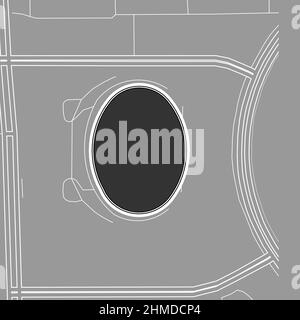 Pechino, Stadio MLB di baseball, mappa vettoriale. La mappa dello stadio di baseball è stata disegnata con aree bianche e linee per le strade principali, le strade laterali. Illustrazione Vettoriale